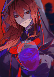 Rule 34 | 1boy, absurdres, alcohol, blurry, blurry background, collar, collared shirt, cup, diluc (genshin impact), drinking glass, eyes visible through hair, genshin impact, gloves, hair between eyes, highres, hood, hood up, huge filesize, lixian, long hair, long sleeves, looking at viewer, male focus, open mouth, red eyes, red hair, shirt, simple background, smile, solo, wine, wine glass