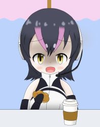 Rule 34 | black hair, elbow gloves, gloves, highres, humboldt penguin (kemono friends), kemono friends, kemono friends v project, looking at viewer, microphone, multicolored hair, short hair, tail, virtual youtuber