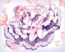 Rule 34 | 1girl, apron, black dress, black footwear, blush, bow, breasts, brown hair, closed mouth, commentary request, dress, floral background, frilled apron, frilled dress, frills, full body, fuxiyu, garter straps, gradient background, grey background, hair between eyes, hand up, high heels, highres, juliet sleeves, long hair, long sleeves, looking at viewer, maid, maid headdress, medium breasts, original, pink bow, puffy sleeves, purple eyes, shoes, skindentation, smile, solo, thighhighs, very long hair, white apron, white background, white thighhighs