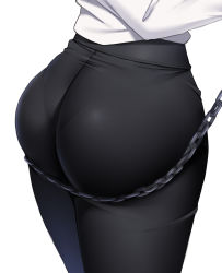 Rule 34 | 1girl, ass, ass focus, black pants, chain, chainsaw man, head out of frame, huge ass, kippuru, makima (chainsaw man), pants, pantylines, shirt, simple background, solo, tight clothes, tight pants, white background, white shirt