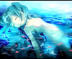 Rule 34 | 1girl, anko (nanzo), aqua hair, bad id, bad pixiv id, dress, closed eyes, hatsune miku, letterboxed, long hair, partially submerged, solo, twintails, very long hair, vocaloid, water