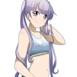 1girl blue_eyes blush breasts female_focus hair_ornament highres long_hair looking_at_viewer navel new_game! purple_eyes purple_hair simple_background smile solo suzukaze_aoba takaya_n white_background