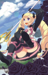 Rule 34 | 1girl, :o, black thighhighs, drill hair, elbow gloves, elise (fire emblem), fire emblem, fire emblem fates, gloves, highres, magister, nintendo, open mouth, purple eyes, solo, thighhighs, thighs, twin drills