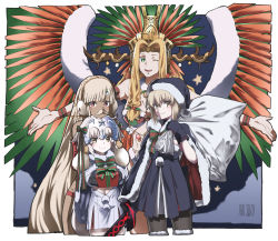 Rule 34 | 4girls, absurdres, altera (fate), altera the santa (fate), antlers, aoi suzu, artoria pendragon (all), artoria pendragon (fate), bell, blonde hair, bow, cape, earmuffs, excalibur morgan (fate), fake facial hair, fake mustache, fake wings, fate/grand order, fate (series), fur-trimmed cape, fur trim, gift, green eyes, hat, highres, horns, huge filesize, jeanne d&#039;arc (fate), jeanne d&#039;arc alter santa lily (fate), multiple girls, one eye closed, pantyhose, quetzalcoatl (fate), quetzalcoatl (samba santa) (fate), red eyes, sack, santa alter, santa costume, santa hat, smile, white hair, wings, yellow eyes