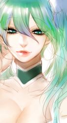 Rule 34 | 1girl, breasts, choker, cleavage, close-up, cn (chest nut), eyelashes, eyeliner, green eyes, green hair, hatsune miku, large breasts, lips, long hair, makeup, matching hair/eyes, nose, parted lips, sketch, solo, twintails, vocaloid