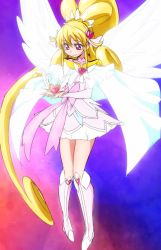 Rule 34 | 1girl, aida mana, blonde hair, boots, brooch, choker, cure heart, cure heart (parthenon mode), dokidoki! precure, heart, heart brooch, jewelry, long hair, magical girl, oimanji, pink eyes, ponytail, precure, smile, solo, very long hair, wing brooch, wings