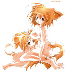 Rule 34 | 2girls, age difference, animal ears, bad anatomy, bad feet, barefoot, cat ears, cat tail, feet, mother and daughter, multiple girls, nude, orange hair, original, poorly drawn, tail, yellow eyes, yuumin