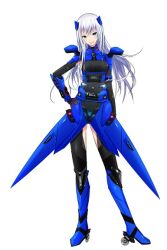 Rule 34 | 1girl, black bodysuit, blue eyes, blue footwear, bodysuit, boots, clothing cutout, covered erect nipples, engine, game cg, gauge, hand on own hip, headlight, high heel boots, high heels, long hair, looking at viewer, mecha musume, official art, open mouth, side-view mirror, simple background, smile, subaru (brand), subaru brz (syanago collection), syanago collection, thigh cutout, white hair, wrist guards, yuyu (yuyuworks)