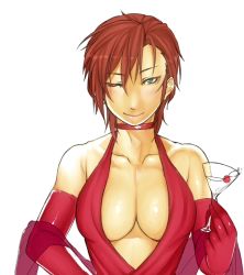 Rule 34 | 10s, 1girl, ;), asashin (kazami-tomo), bad id, bad pixiv id, bare shoulders, blush, breasts, brown hair, choker, cleavage, cocktail glass, collarbone, cup, dress, drink, drinking glass, elbow gloves, formal, gloves, green eyes, halterneck, idolmaster, idolmaster cinderella girls, kiba manami, large breasts, no bra, one eye closed, red dress, red gloves, shawl, short hair, smile, solo, wink