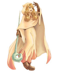 Rule 34 | 1girl, bad id, bad pixiv id, blonde hair, boots, final fantasy, final fantasy tactics, gloves, green eyes, momigara (mmgrkmnk), nawashiro, robe, simple background, solo, staff, white mage, white mage (fft), white mage (final fantasy)
