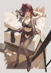 Rule 34 | 1girl, ass, bad id, bad twitter id, black panties, breasts, chinese commentary, cirilla lin, commentary request, girls&#039; frontline, gun, highres, large breasts, long hair, panties, pantyhose, purple hair, red eyes, thick thighs, thighs, underwear, wa2000 (girls&#039; frontline), weapon