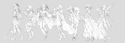 Rule 34 | 6+girls, absurdres, boots, cape, character request, dress, egoist, flower, glasses, greyscale, hair flower, hair ornament, high heels, highres, idol clothes, jacket, japanese clothes, kimono, monochrome, multiple girls, open clothes, open jacket, pleated skirt, real life, redjuice, shoes, simple background, skirt, sneakers, standing