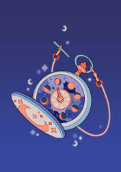 Rule 34 | absurdres, blue background, clock, cloud, crescent moon, full moon, gibbous moon, gradient background, half moon, highres, meyoco, moon, moon phases, new moon, no humans, original, pocket watch, sparkle, star (symbol), watch