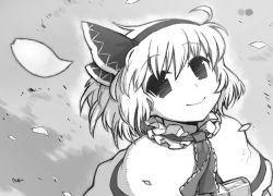 Rule 34 | 1girl, alice margatroid, book, bow, capelet, female focus, from above, greyscale, hair bow, hairband, monochrome, petals, smile, solo, touhou, ume (noraneko)
