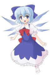 Rule 34 | 1girl, bow, bowtie, cirno, embodiment of scarlet devil, female focus, full body, lilac (artist), lilac (p-f easy), rairakku, red bow, red bowtie, simple background, solo, touhou, white background, white legwear