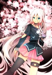 Rule 34 | 1girl, ahoge, blue eyes, cherry blossoms, choker, detached sleeves, highres, ia (vocaloid), long hair, looking at viewer, nanase09rr, parted lips, pink hair, pleated skirt, sketch, skirt, solo, very long hair, vocaloid