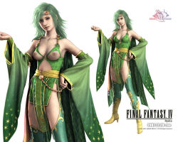 Rule 34 | 1990s (style), 1girl, 3d, breasts, final fantasy, final fantasy iv, green hair, large breasts, nipples, nude filter, retro artstyle, rydia (ff4), third-party edit, topless