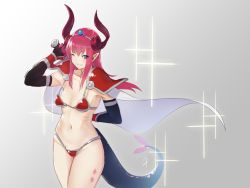 Rule 34 | 1girl, armor, bikini, bikini armor, blue eyes, blue ribbon, blush, breasts, cape, collarbone, cowboy shot, curled horns, elbow gloves, elizabeth bathory (brave) (fate), elizabeth bathory (fate), eyes visible through hair, fang, fang out, fate/grand order, fate (series), gloves, hayabusa, horns, legs together, long hair, looking at viewer, navel, one eye closed, over shoulder, oversized clothes, pauldrons, pink hair, pointy ears, red armor, red bikini, ribbon, shoulder armor, small breasts, smile, solo, sparkle, standing, string bikini, swimsuit, sword, sword over shoulder, tail, tiara, vambraces, weapon, weapon over shoulder, white cape
