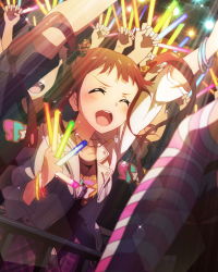 Rule 34 | 10s, 1girl, :d, ^ ^, artist request, bracelet, brown hair, closed eyes, glowstick, idolmaster, idolmaster million live!, jewelry, matsuda arisa, musical note, namco, necklace, official art, open mouth, smile, solo focus, twintails