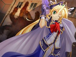 Rule 34 | 1girl, blonde hair, game cg, gloves, green eyes, hat, jewelry, liliana lun lun guenther, long hair, pirate, princess waltz, ribbon, smile, solo, takeya masami, twintails, very long hair