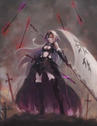 Rule 34 | 1girl, absurdres, ahoge, armor, bad id, bad pixiv id, battlefield, black footwear, black gloves, black thighhighs, blonde hair, boots, breasts, chain, cleavage, cleavage cutout, clothing cutout, fate/apocrypha, fate/grand order, fate (series), faulds, flag, full body, gauntlets, glint, gloves, glowing, glowing weapon, grey sky, hank hua, headpiece, highres, jeanne d&#039;arc (fate), jeanne d&#039;arc alter (avenger) (fate), jeanne d&#039;arc alter (avenger) (third ascension) (fate), jeanne d&#039;arc alter (fate), large breasts, long hair, looking at viewer, navel, orange eyes, planted, planted sword, planted weapon, polearm, ruler (fate/grand order), signature, sky, solo, standing, sword, thigh boots, thighhighs, weapon