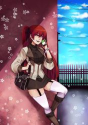 Rule 34 | bag, casual, cellphone, fire emblem, highres, nintendo, phone, red eyes, red hair, severa (fire emblem), shio inue, twintails