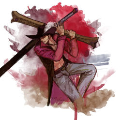 Rule 34 | 1boy, abs, belt, character name, dracule mihawk, facial hair, hat, jacket, lining, male focus, messer (weapon), muscular, mustache, one piece, open clothes, open jacket, open shirt, pirate, popped collar, profile, shirt, solo, splatter, sword, weapon, yellow eyes, yoru (one piece)