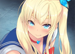 Rule 34 | 1girl, bishoujo senshi sailor moon, blonde hair, blue eyes, blush, boku wa tomodachi ga sukunai, breasts, butterfly hair ornament, cait aron, choker, cleavage, closed mouth, commentary request, cosplay, derivative work, hair ornament, hair over shoulder, heart, heart choker, kashiwazaki sena, long hair, looking at viewer, meme, raised eyebrow, sailor collar, sailor moon, sailor moon (cosplay), sailor moon redraw challenge (meme), screenshot redraw, short sleeves, solo, tearing up, twintails