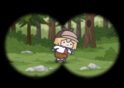 Rule 34 | 1girl, :|, absurdres, bigfoot, blonde hair, blurry, blurry background, brown hat, brown skirt, bush, closed mouth, deerstalker, forest, full body, grass, hashtag-only commentary, hat, highres, hololive, hololive english, long sleeves, looking at viewer, nature, necktie, outdoors, parody, phdpigeon, photo-referenced, plaid, plaid skirt, pov binoculars, red necktie, rock, shirt, short hair, skirt, smol ame, solid circle eyes, solid eyes, solo, tree, vignetting, virtual youtuber, walking, watson amelia, watson amelia (1st costume), white shirt