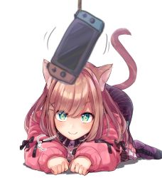 Rule 34 | + +, 1girl, all fours, animal ears, black bow, black bowtie, black skirt, blurry, blurry foreground, bow, bowtie, brown hair, cat ears, cat tail, commentary request, full body, green eyes, highres, jacket, kemonomimi mode, muzi folder, nijisanji, nintendo, nintendo switch, paw pose, pink jacket, simple background, skirt, solo, suzuhara lulu, tail, virtual youtuber, white background