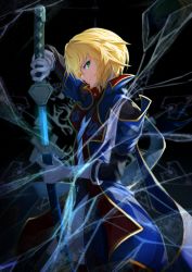 Rule 34 | 1boy, blazblue, blonde hair, coat, dougi, gloves, green eyes, highres, holding, holding weapon, ice, jacket, katana, kisaragi jin, looking at viewer, looking to the side, male focus, military, military uniform, night, night sky, online neet, serious, sheath, short hair, sky, solo, star (sky), starry sky, sword, uniform, unsheathing, weapon, white gloves