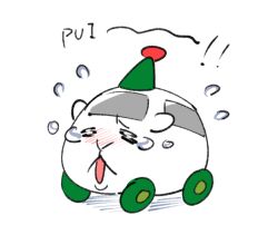 Rule 34 | = =, blush, closed eyes, crying, full body, green hat, hat, molcar, no humans, nose blush, open mouth, party hat, pui pui molcar, shiromo (pui pui molcar), simple background, sketch, solo, suzumushi (tanpopo cha), tears, white background, white theme