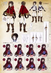 Rule 34 | 1girl, absurdres, atelier (series), atelier totori, belt, black hair, blush, boots, character sheet, closed eyes, concept art, expressionless, expressions, female focus, full body, gloves, gradient background, hair ornament, hairpin, highres, kishida mel, knee boots, long hair, mimi houllier von schwarzlang, multiple views, non-web source, official art, partially colored, polearm, ponytail, production art, purple eyes, shawl, short shorts, shorts, simple background, smile, spear, thighhighs, turnaround, weapon, white thighhighs