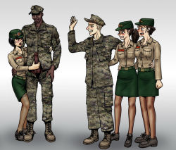 Rule 34 | 2boys, 3girls, female soldier, gogocherry, gradient background, multiple boys, multiple girls, penis, sex slave, soldier, uncensored, uniform