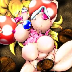 Rule 34 | ahegao, artist request, giving birth, blonde hair, blush, breasts, censored, highres, huge breasts, inflation, interspecies, large insertion, mario (series), nintendo, object insertion, piranha plant, plant, princess peach, pussy, stomach bulge, super mario bros. 1, tagme