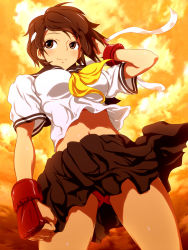 1girl bad_id bad_pixiv_id buruma capcom enomoto_hidehira female_focus kasugano_sakura school_uniform serafuku short_hair skirt solo street_fighter