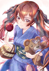 Rule 34 | 1girl, absurdres, artist name, bad id, bad pixiv id, basket, clear glass (mildmild1311), fire emblem, fire emblem awakening, fire emblem fates, hair between eyes, hair ribbon, highres, holding, japanese clothes, kimono, long hair, looking at viewer, nintendo, red eyes, red hair, ribbon, selena (fire emblem fates), severa (fire emblem), smile, solo, stuffed animal, stuffed toy, teddy bear, twintails, twitter username, white background, wide sleeves, yukata