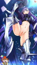 Rule 34 | 2girls, anus, arm up, armored boots, arms up, artist name, bad anatomy, bike shorts, black legwear, black ribbon, black shirt, blue background, blue eyes, boots, bottomless, chibi, chibi inset, clitoris, crop top, d-cao, drooling, fate/extra, fate/extra ccc, fate/grand order, fate (series), female focus, flat chest, fujimaru ritsuka (female), gluteal fold, gradient background, green skirt, hair ribbon, happy, highres, holding, juliet sleeves, knee boots, leg up, long hair, long sleeves, looking at viewer, meltryllis (fate), miniskirt, multiple girls, navel, open mouth, puffy sleeves, purple hair, pussy, red hair, ribbon, sack, saint quartz (fate), shirt, short hair, signature, silver footwear, simple background, skirt, sleeves past fingers, sleeves past wrists, smile, solo focus, spikes, spread legs, standing, standing on one leg, stomach, thighhighs, uncensored, very long hair, white shirt, yellow eyes