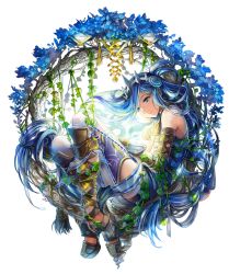 Rule 34 | 1girl, blue eyes, blue flower, blue hair, dana (ys), detached sleeves, falcom, floating hair, flower, full body, grey ribbon, hair ribbon, highres, long hair, non-web source, official art, parted bangs, ribbon, simple background, smile, solo, very long hair, white background, ys, ys viii lacrimosa of dana