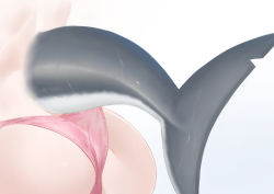Rule 34 | 1girl, absurdres, ass, ass focus, back, close-up, fins, fish tail, from behind, highres, lower body, nanami (virtuareal), nijisanji, panties, pink panties, shark tail, simple background, solo, standing, tail, thighs, topless, underwear, virtual youtuber, virtuareal, wet, white background, yuuuuuuuuuuuuka