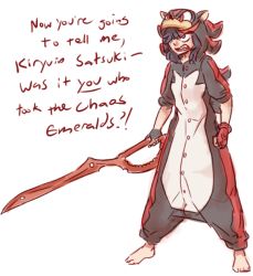 Rule 34 | 1girl, animal costume, animal hat, barefoot, black hair, color connection, cosplay, costume, drawfag, english text, gloves, hat, kigurumi, kill la kill, matoi ryuuko, md5 mismatch, multicolored hair, red hair, resized, resolution mismatch, scissor blade (kill la kill), shadow the hedgehog, shadow the hedgehog (cosplay), solo, sonic (series), source smaller, spines, supahbeefcakes, two-tone hair, upscaled