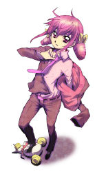 Rule 34 | 10s, 1girl, alternate costume, belt, candy (smile precure!), creature, expressionless, formal, full body, hoshizora miyuki, nagy, necktie, out of character, pink eyes, pink hair, pink necktie, precure, shoes, short hair, short twintails, smile precure!, stepped on, suit, twintails