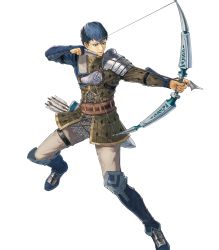 Rule 34 | 1boy, arrow (projectile), belt, blue hair, boots, bow (weapon), brown eyes, fingerless gloves, fire emblem, fire emblem echoes: shadows of valentia, fire emblem heroes, full body, gloves, highres, male focus, nintendo, official art, open mouth, python (fire emblem), quiver, solo, suda ayaka, transparent background, weapon