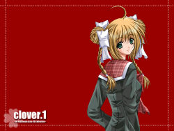 Rule 34 | clover, clover (game cg), highres, nishimata aoi, red background, school uniform, serafuku, solo, wallpaper