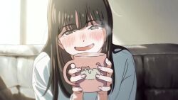 Rule 34 | 1girl, animated, cup, drink, drinking, holding, holding cup, mug, original, smile, solo, steam, tagme, takaki (mh 399), upper body, video