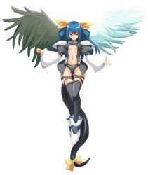 Rule 34 | 1girl, asymmetrical wings, belt, black panties, dizzy (guilty gear), covered erect nipples, guilty gear, guilty gear x, guilty gear xx, hair ribbon, midriff, monster girl, navel, nibokku, panties, puffy sleeves, red eyes, ribbon, solo, tail, tail ornament, tail ribbon, thigh strap, thighhighs, thighs, twintails, underwear, wings, yellow ribbon