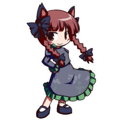 Rule 34 | 1girl, animal ears, braid, cat ears, cat girl, female focus, fictional sister, full body, kaenbyou rin, simple background, solo, standing, touhou, twin braids, white background