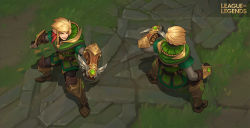 Rule 34 | 1boy, belt, black belt, black pants, blonde hair, boots, braid, brown footwear, brown gloves, copyright name, ezreal, feather hair ornament, feathers, fingerless gloves, from above, gauntlets, gloves, green eyes, green jacket, grin, hair ornament, jacket, knee boots, league of legends, multiple views, nottingham ezreal, official alternate costume, outdoors, pants, smile, standing, teeth, vegacolors