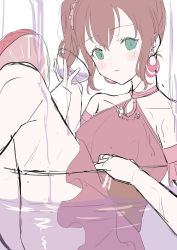 Rule 34 | 1girl, alternate hairstyle, aqua eyes, artist name, artist request, bare legs, bare shoulders, blush, breasts, collarbone, crescent, crescent earrings, cup, dress, drinking glass, earrings, female focus, green eyes, hair between eyes, highres, holding, holding drinking glass, jewelry, kurosawa ruby, looking at viewer, love live!, love live! school idol festival, love live! sunshine!!, miniskirt, parted lips, plaid, plaid dress, plaid skirt, pleated, pleated dress, pleated skirt, ponytail, red dress, red hair, red skirt, short hair, side ponytail, skirt, sleeveless, sleeveless dress, small breasts, smile, solo, white background