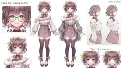 Rule 34 | 1girl, ahoge, animal ear fluff, animal ears, animated, beret, black footwear, breasts, brown hair, brown skirt, cat ears, character sheet, collarbone, earrings, fangs, fortissimo, glasses, green jacket, hair behind ear, hair ornament, hat, head tilt, highres, jacket, jewelry, kemonomimi mode, live2d, looking at viewer, medium breasts, microphone, miori celesta, miori celesta (2nd costume), multiple views, musical note, musical note hair ornament, off-shoulder sweater, off shoulder, official art, open mouth, ozzingo, pink eyes, second-party source, short hair, skirt, smile, star (symbol), star in eye, straight-on, sweater, sweater tucked in, symbol in eye, tongue, tongue out, treble clef, tsunderia, virtual youtuber, white headwear, white sweater